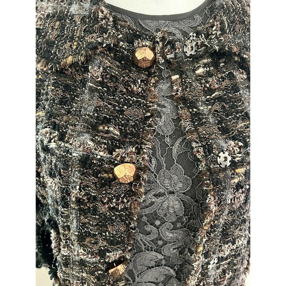 DOLCE & GABBANA 2 PC Black Camel Gray Boucle Tweed & Lace Sheath Dress w/Jacket - Picture 2 of 16